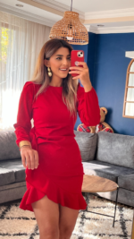 Kadın Uzun Kollu Bisiklet Yaka önden Volanlı Ithal Krep Elbise - Görsel 13