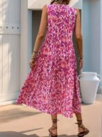 Kadın Askılı Yakası Fırfırlı Bağcıklı Desenli Uzun Süprem Elbise - Görsel 3