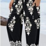 Kadın Yüksek Bel Desenli Lastikli Süprem Pantolon