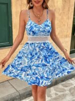 Kadın Ip Askılı V Yakalı Kısa Desenli Süprem Elbise - Görsel 2