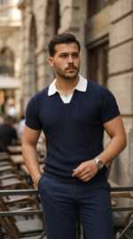 Erkek Desenli Kısa Kollu Triko Tişört - %100 Pamuk Akrilik - Görsel 4