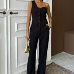 Tek Omuz Büstiyer Plazzo Pantolon Viscon Takım 10159