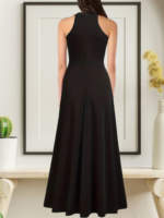 Kadın Halter Yaka Derin Yırtmaç Detaylı Tam Boy Ithal Krep Abiye Elbise - Görsel 2