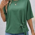 Kadın Kısa Kollu Bisiklet Yaka Yandan Bağcıklı Aerobin Bluz