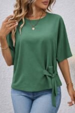 Kadın Kısa Kollu Bisiklet Yaka Yandan Bağcıklı Aerobin Bluz