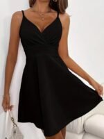 Kadın Ip Askılı Kruvaze Yakalı Kısa ıthal Krep Elbise - Görsel 4