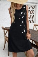 Kadın Askılı Yuvarlak Yakalı çiçek Desenli Kısa Elbise - Görsel 2