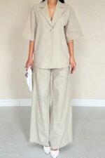 Bej Önü Tek Düğmeli Ceket Pantolon Takım - Görsel 3