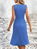 Kadın Askılı V Yakalı önde çapraz Detaylı Janjan Krep Elbise - Görsel 3