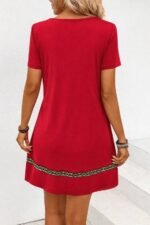 Kadın Kısa Kollu V Yakalı Etnik Desen şerit Detaylı Viskon Elbise - Görsel 3