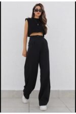 Kadın Yüksek Bel Cepli Ithal Krep Pantolon - Görsel 6