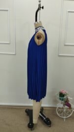 Kadın Balıkçı Yaka Omuzlardan Açık Pılelı Kısa Janjan Krep Elbise - Görsel 7