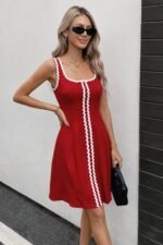 Kadın Askılı Yuvarlak Yakalı şerit Desenli Kısa Kiloş Elbise - Görsel 3