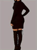 Kadın Uzun Kollu Bisiklet Yaka Kelebek Desenli Kısa Viskon Iki Iplik Elbise - Görsel 2