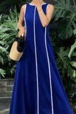 Kadın Omuzlardan Açık Yaka Ince şerit Detaylı Uzun Viskon Elbise - Görsel 2