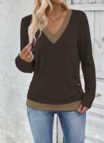 Kadın Uzun Kollu V Yakalı Yandan Düğmeli Yün Viskon Bluz