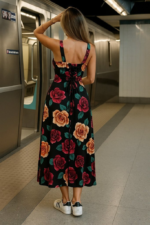 Kadın Askılı Geniş V Yakalı Sırttan Bağlamalı Yırtmaçlı Süprem Elbise - Görsel 2