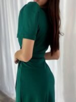 Kadın Kruvaze Yaka Midi Boy Kuşaklı Krep Elbise 120 Cm - Görsel 6