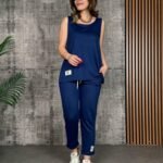 Kadın Askılı Yuvarlak Yaka Viskon Iki Iplik Bluz Ve Eşofman Altı Ikili Takım