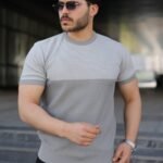 Erkek Renk Bloklu Bisiklet Yaka Kısa Kollu Triko Tişört