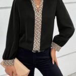 Kadın Uzun Kollu V Hakim Yakalı Desenli Ithal Krep Bluz