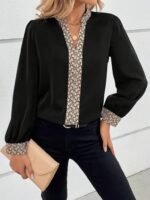 Kadın Uzun Kollu V Hakim Yakalı Desenli Ithal Krep Bluz