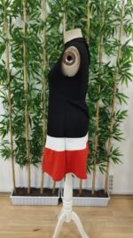 Kadın Sıfır Kol Yarı Balıkçı Yaka şerit Detaylı Ithal Krep Elbise - Görsel 7