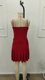 Kadın Ip Askılı Yuvarlak Yaka Büzgülü Kısa Sandy Elbise - Görsel 5