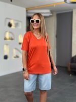 Kadın Kısa Kollu V Yaka Bluz - Görsel 3