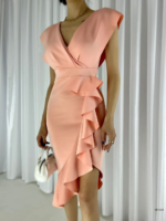 Scuba Kumaş Önü Fırfırlı Midi Boy Elbise - Görsel 3