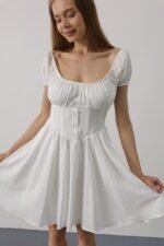 Beli Korseli Mini Elbise - Beyaz - Görsel 4