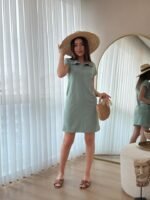 Kadın Kısa Kollu Yakalı Viskon Iki Iplik Elbise - Görsel 4