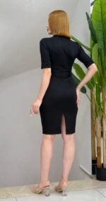 Kadın Kısa Kollu Yakalı Kruvaze Yakalı Beli Kemerli Midi Modal Elbise - Görsel 3