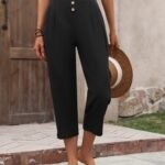 Kadın Yüksek Belli önden Düğmeli Ithal Keten Pantolon