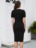 Kadın Kısa Kollu V Yakalı önden Fırfırlı Ithal Krep Elbise - Görsel 5