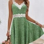 Kadın Askılı Dantel Yakalı çiçek Desenli Süprem Elbise