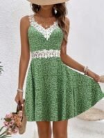 Kadın Askılı Dantel Yakalı çiçek Desenli Süprem Elbise