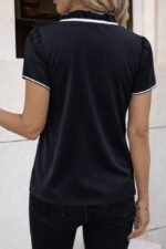 Kadın Kısa Kollu Yakası Fırfırlı Bağcıklı Janjan Krep Bluz - Görsel 3