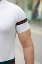 Erkek Bisiklet Yaka Bel Ve Kol şerit Desenli Kısa Kollu Tişört - Görsel 3