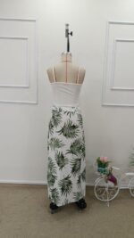 Kadın Ip Askılı Yuvarlak Yaka Kısa Viskon Bluz Ve Desenli Yırtmaçlı Süprem Etek Ikili Takım - Görsel 9