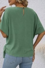 Kadın Kısa Kollu Bisiklet Yaka Yandan Bağcıklı Aerobin Bluz - Görsel 4