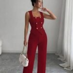 Kadın Düğmeli Bürümcük Kumaş Takım