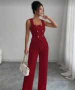 Kadın Düğmeli Bürümcük Kumaş Takım