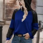 Kadın Uzun Kollu Dantelli Kapşonlu Viskon Iki Iplik Bluz