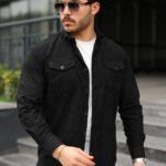 Erkek Uzun Kollu Cepli Kadife Gömlek