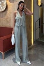 Halter Yaka Yelekli Modal Takım 10144 - Görsel 4