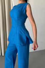 JAKAR KETEN KOLSUZ BLUZ-PANTOLON TK - Mavi - Görsel 3