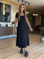 Kadın Kısa Kollu Yuvarlak Yaka Yandan Yırtmaçlı Midi Viskon Elbise - Görsel 4