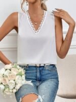 Kadı Askılı V Dantel Yakalı Sırttan Bağcıklı Sandy Bluz