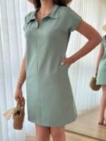 Kadın Kısa Kollu Yakalı Viskon Iki Iplik Elbise - Görsel 7